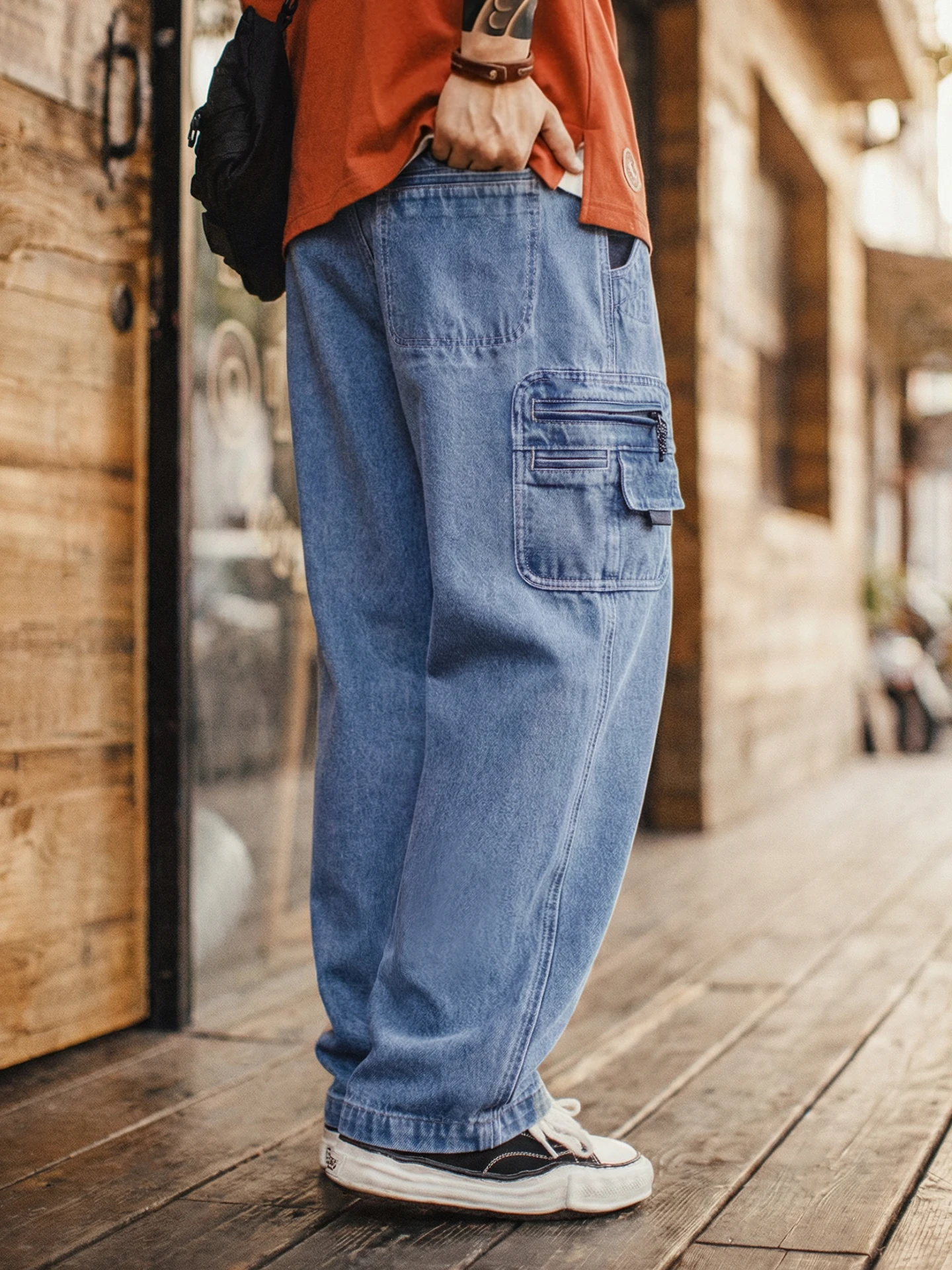 

Madeden Workwear American Waed Denim Straight Leg Casual Long Trousers Men Spring Youth Faion Stand Fit Cotton Blend