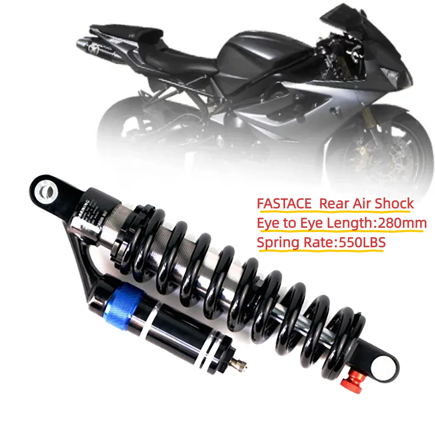 

280mm 550lbs FastAce BS-58RC Rear Racing Air Shock Absorber For Honda CT1000 Yamaha R7 KTM Ducati Motorcycle Suspension Parts