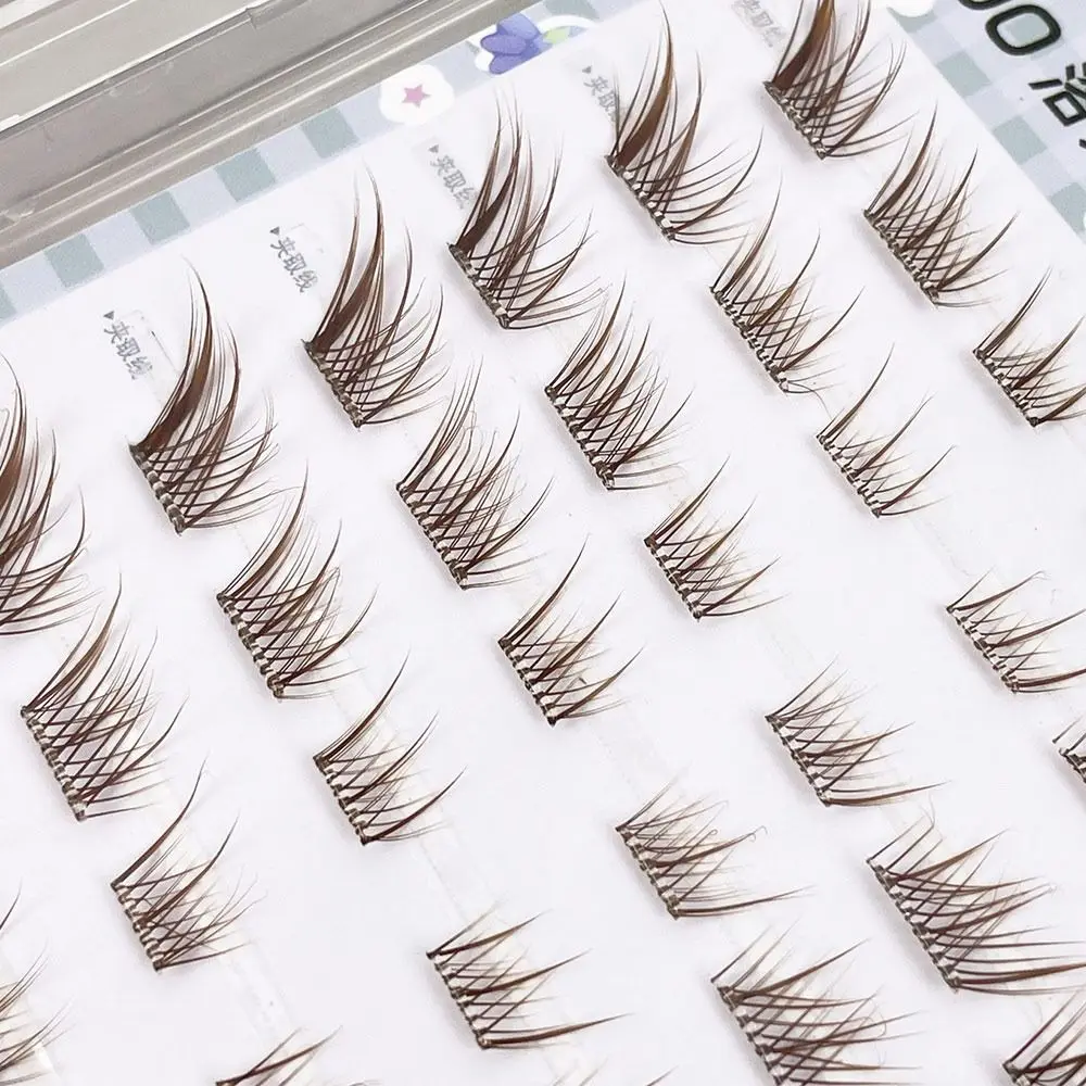 60 個の接着剤不要のクラスターまつげ 3D キャットアイ自己粘着個別まつげソフトブラウンナチュラル DIY まつげエクステンション女性用