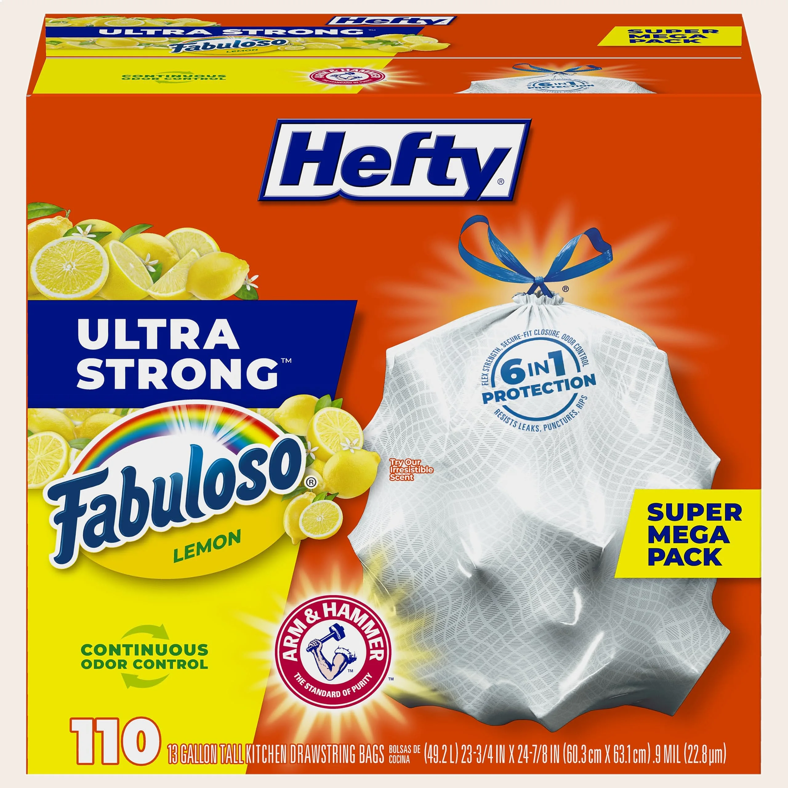 13 Gallon Tall Kitchen Trash Bags 110 Count Continuous Odor Control Strong