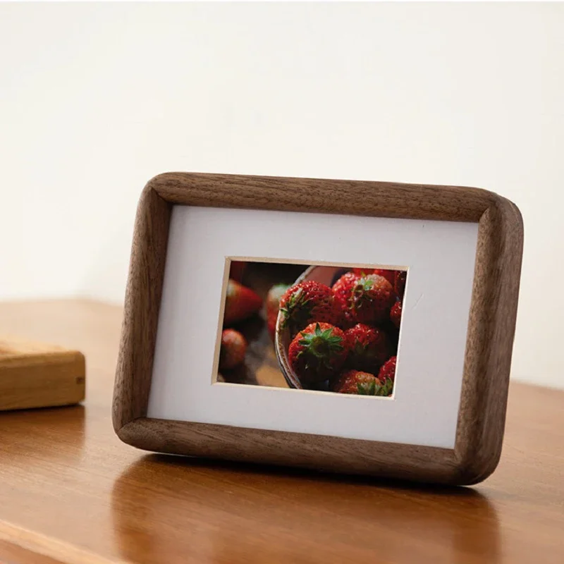 Solid Wood Round-Corner Photo Frame Stand Black Walnut & Teak Wood Picture Frame for Home Decor and Art Display