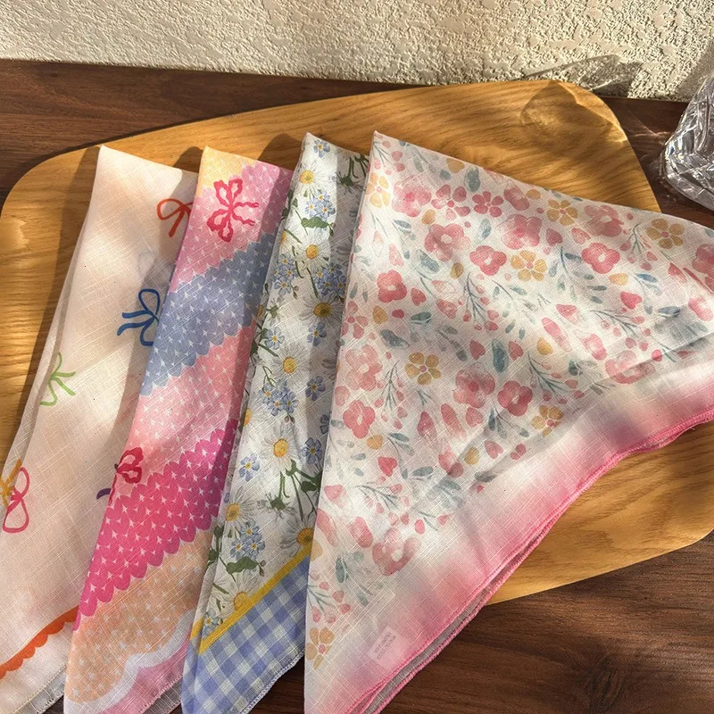 

New Artistic Cotton and Linen Pastoral Style Floral Headscarf Versatile and High-end Hair Tie Scarf