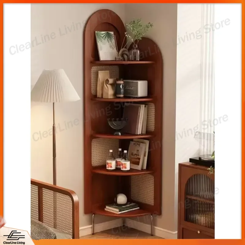 Modern Antique Solid Wood Corner Shelf 5 Tier Bookshelf Storage Rack Display Cabinet for Bedroom Office Study Home Furniture