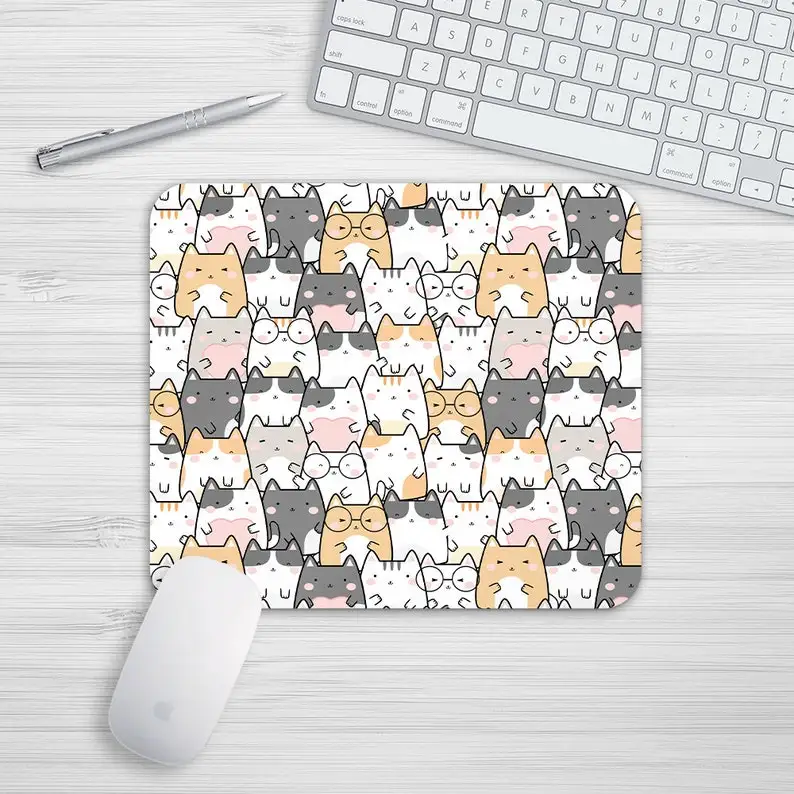 

Cat Illustration Cats Cute Mouse Mat Rectangle Round Mousepad Desk Mouse Pad Office Accessories Mousemat PC Computer Desk Mat