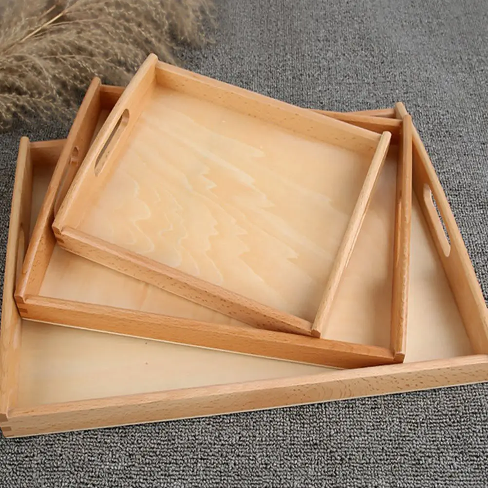 1Pcs Wood Serving Tray Sturdy Craft Organizer Tray with Oval Handles for Family Party Office Activity Storage