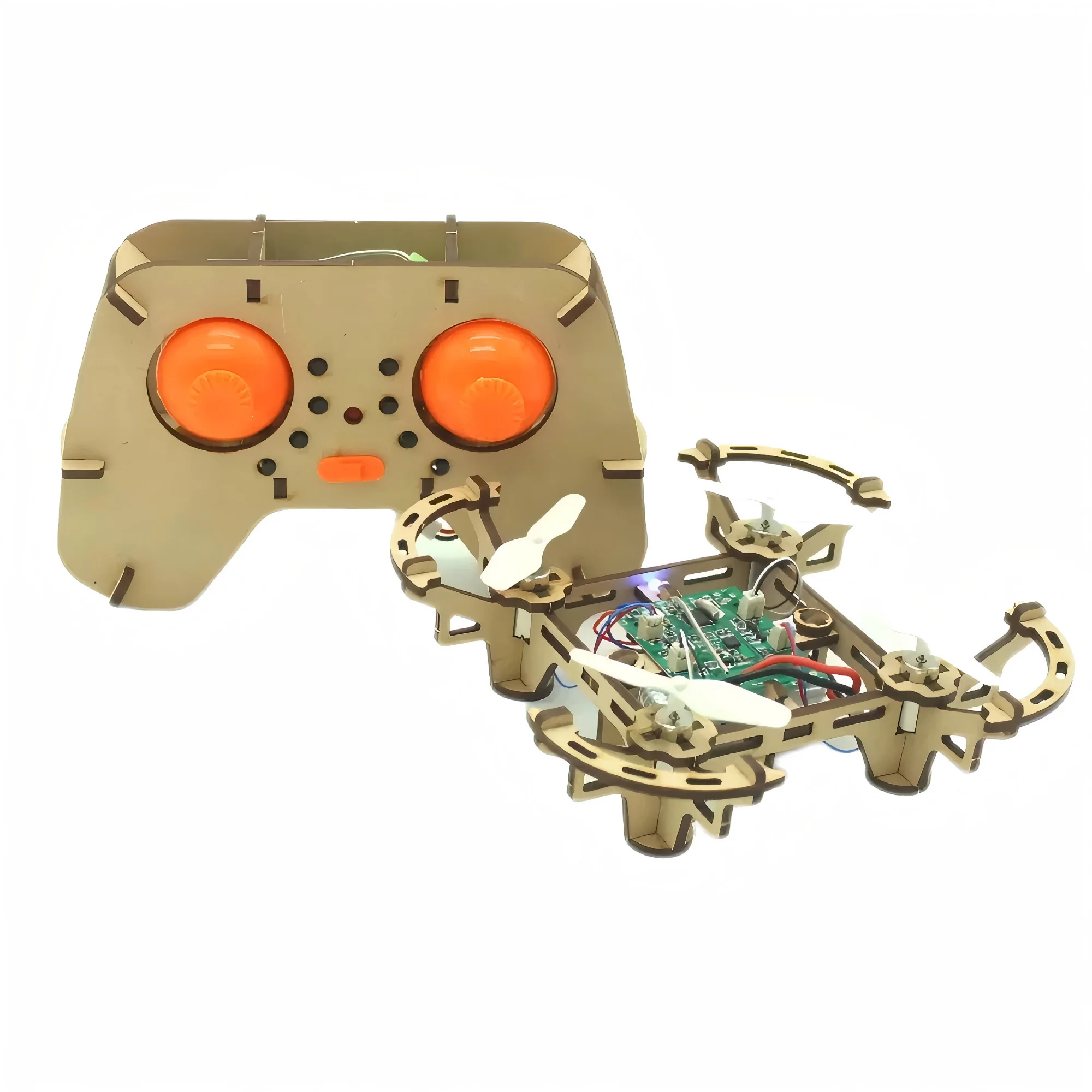 Wooden Drone DIY Kit Wooden Assembled Remote Control Toy Fixed Kit Remote Controlled Toys DIY Kit Training Quadcopters