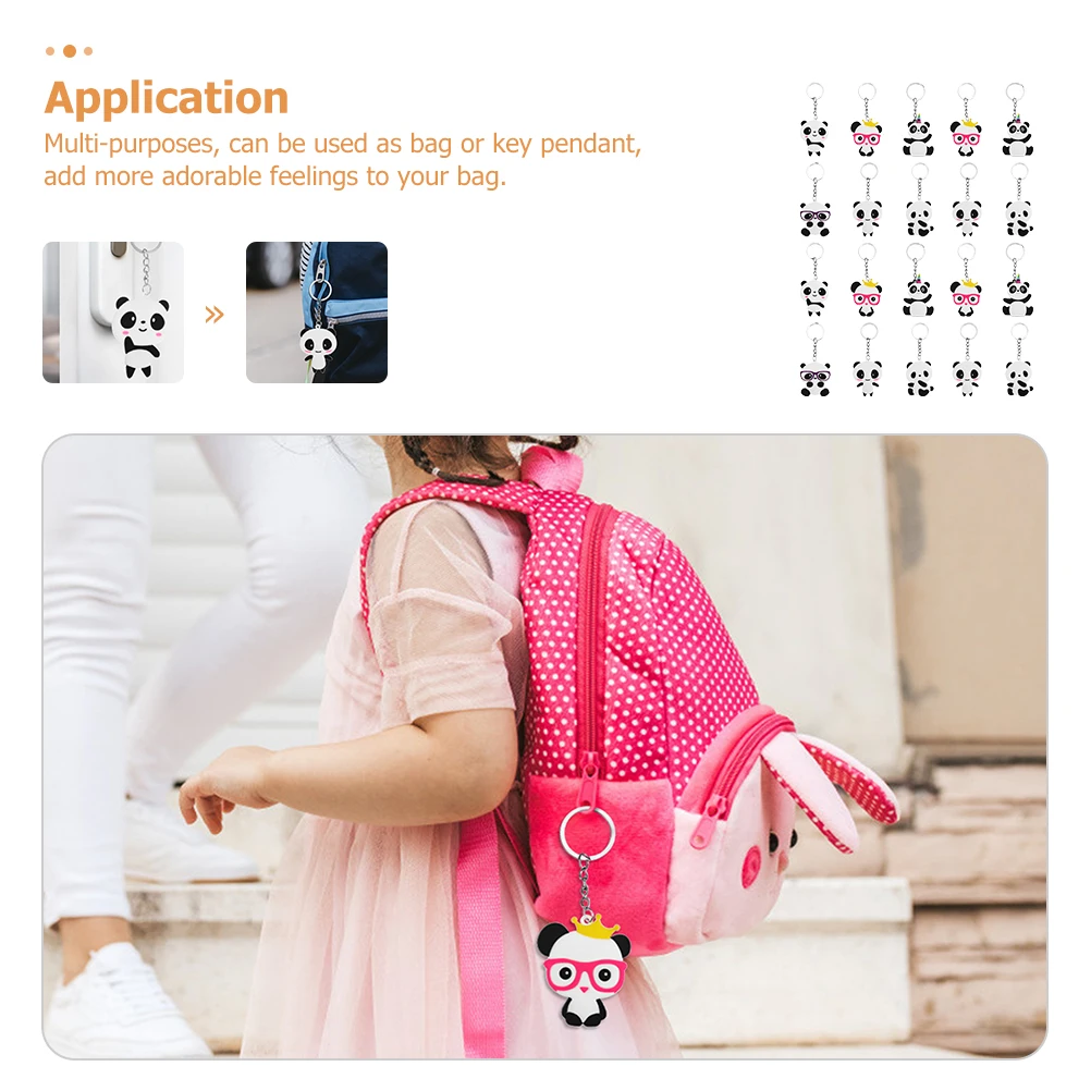 

20pcs Panda Keychain Cartoon PVC Model Kids Animal Pendant Ornaments for Bag Hanging Decorations Lightweight Gifts