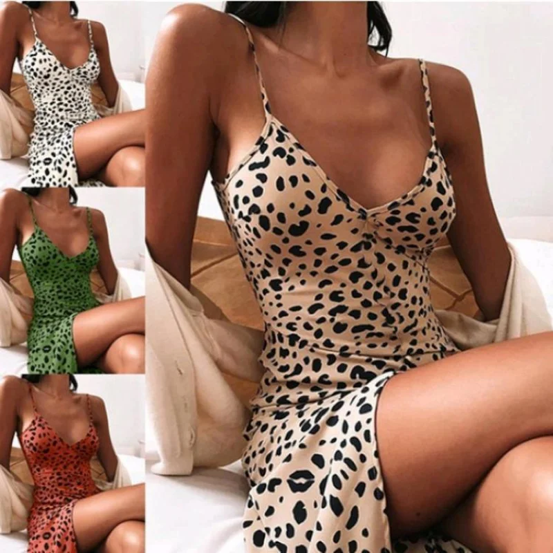 

Летнее платье 2023 года с леопардовым принтом, V-образным вырезом и завязками на шее, женское, с завышенной талией, А-силуэт, из полиэстера, мягкое, с принтом