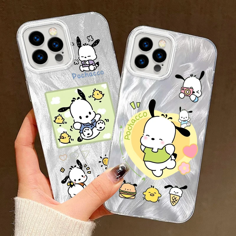 Pacha Dog Cute Cartoon For iPhone 15 14 13 12 11 XS X XR 8 7 Pro Max Plus Feather Yarn Cover Phone Case