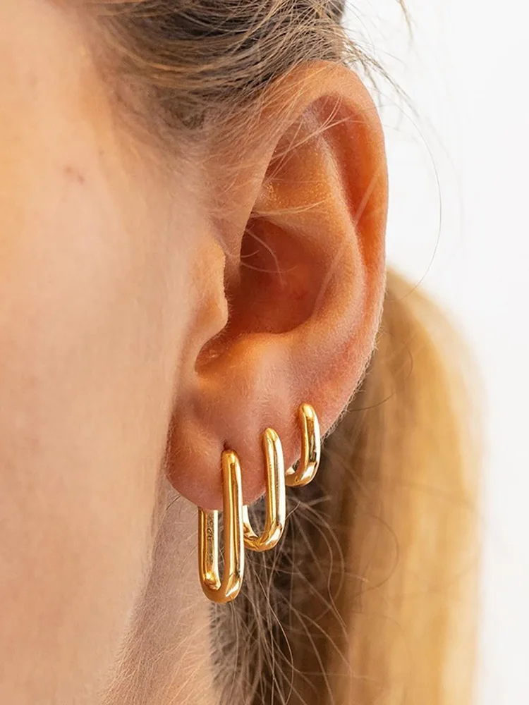 ANENJERY Small O-Shaped Hoop Earrings for Women Fashion Piercing U Shaped Ear Jewelry Wholesale image 2