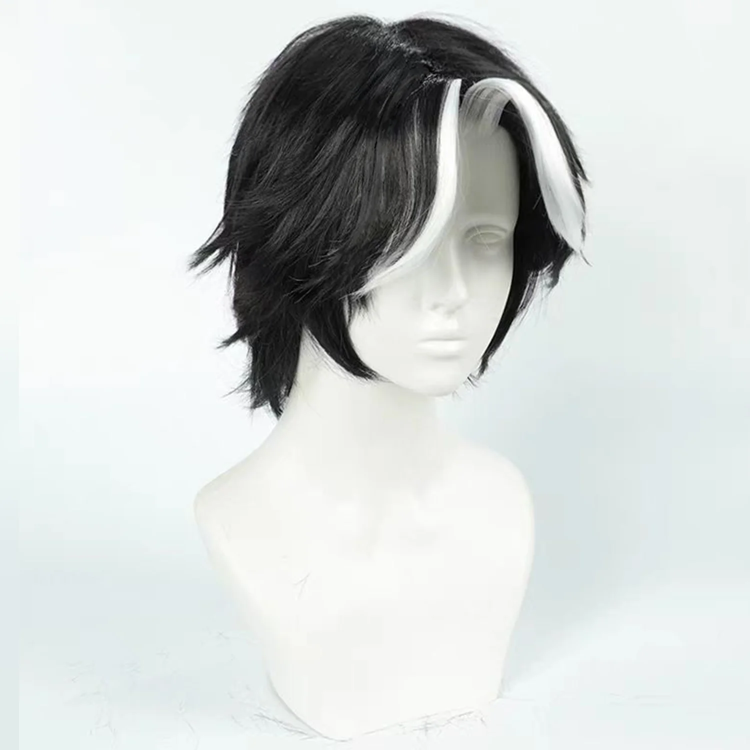 Cosplay Wig Hazbin Hotel Anime Wig Husk Black -white Synthetic Wig Role Play Male Widow's Peak Wig with Wigcap for Halloween image 4