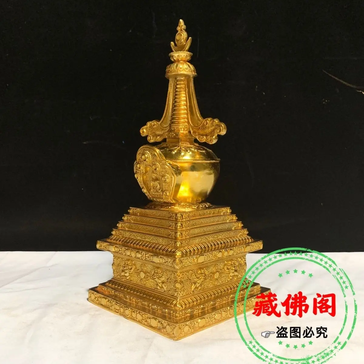 33cm square pagoda made of pure copper with exquisite craftsmanship, original Tibetan relic pagoda, full body home decoration, h