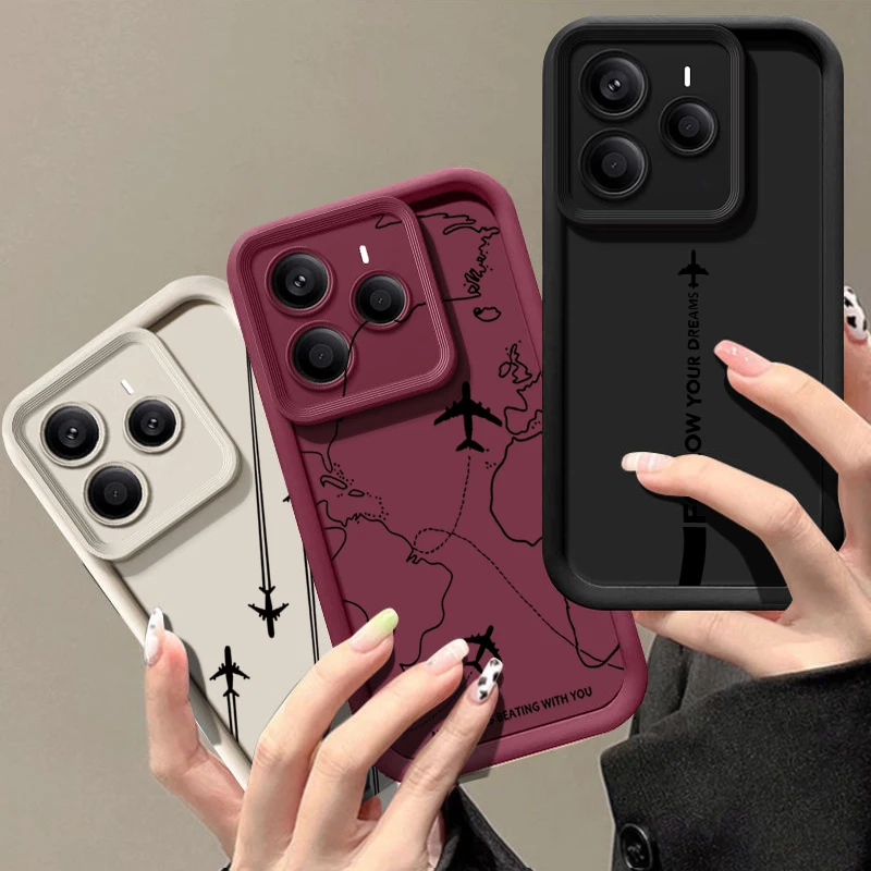 Capa de Silicone Macia TPU com Padrão de Rota de Avião para Xiaomi Redmi Note 15 14 13 Pro Plus Redmi Note 15 14 13 12 Pro 4G