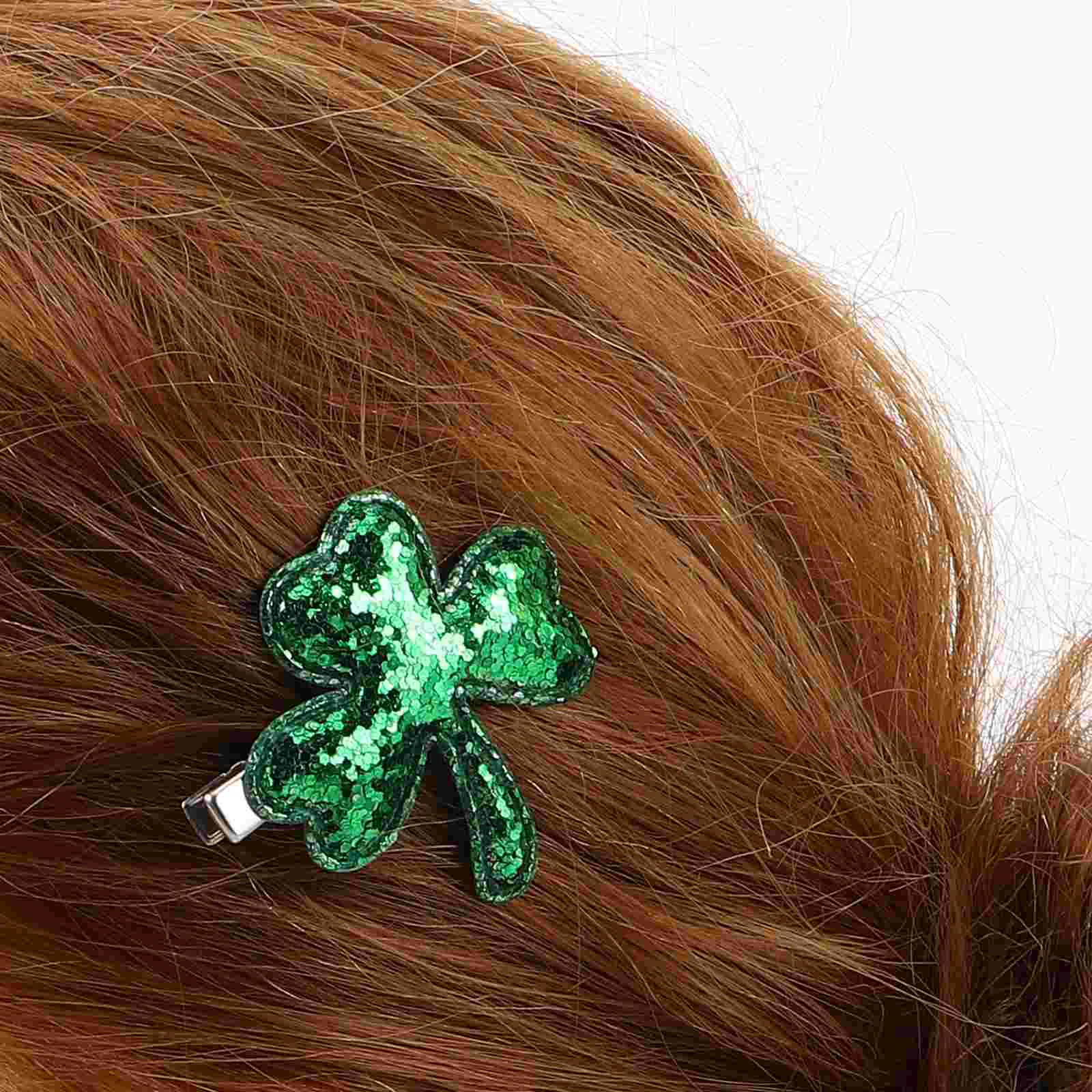 6PCS St Patricks Day Glitter Sequin Shamrock Hair Clips Holiday Party Favors Irish Costume Accessories for Women Girls