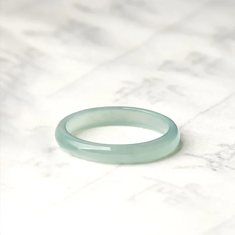 

Jia Le/Hand-made/ Natural Jade Ice Species Emerald Light Blue Water Men and Women Couple Rings Fashionable Simple and Plain Gift