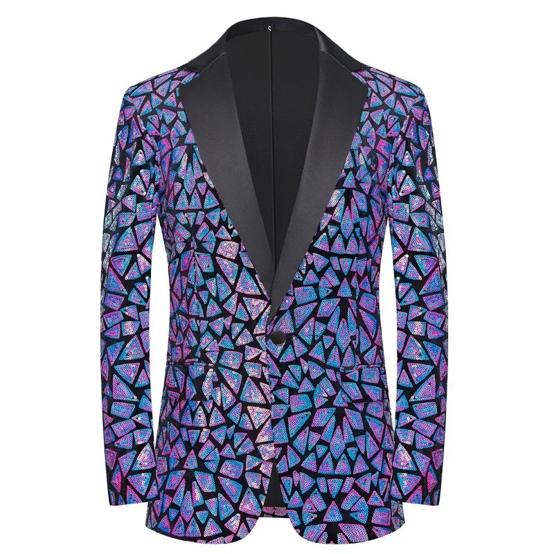 

Triangle Sequin Blazer Men Stylish Dinner Tux Dress One Button Blazer Slim Fit Sequin Suit Jacket Sport Coat Wedding Banquet