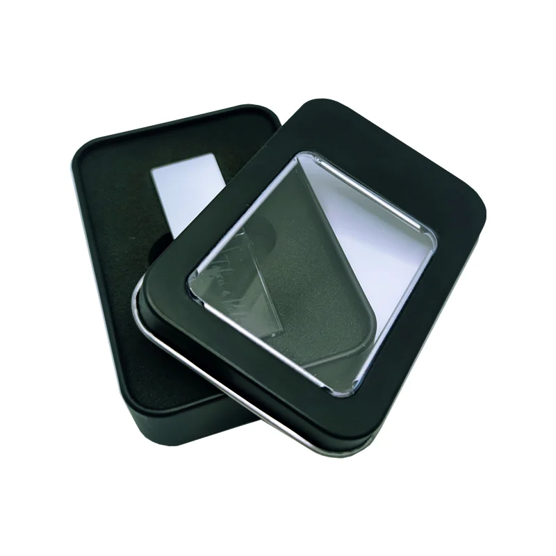 محرك أقراص فلاش USB كريستال معدني مع صندوق شفاف معدني أسود ، شعار مخصص ، 4GB ، 8GB ، 16GB ، 32GB ، 64GB ، شحن مجاني