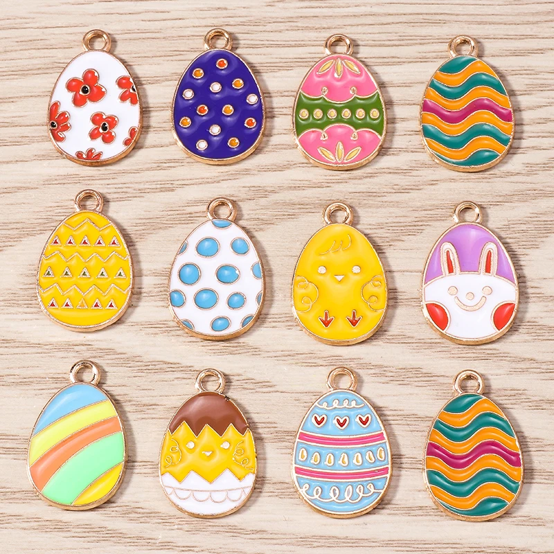 Breloques colorées en forme d'animaux de dessin animé, pour la fabrication de bijoux, lapin, dinosaure, œuf de pâques, pendentifs pour colliers et boucles d'oreilles, DIY, 10 pièces