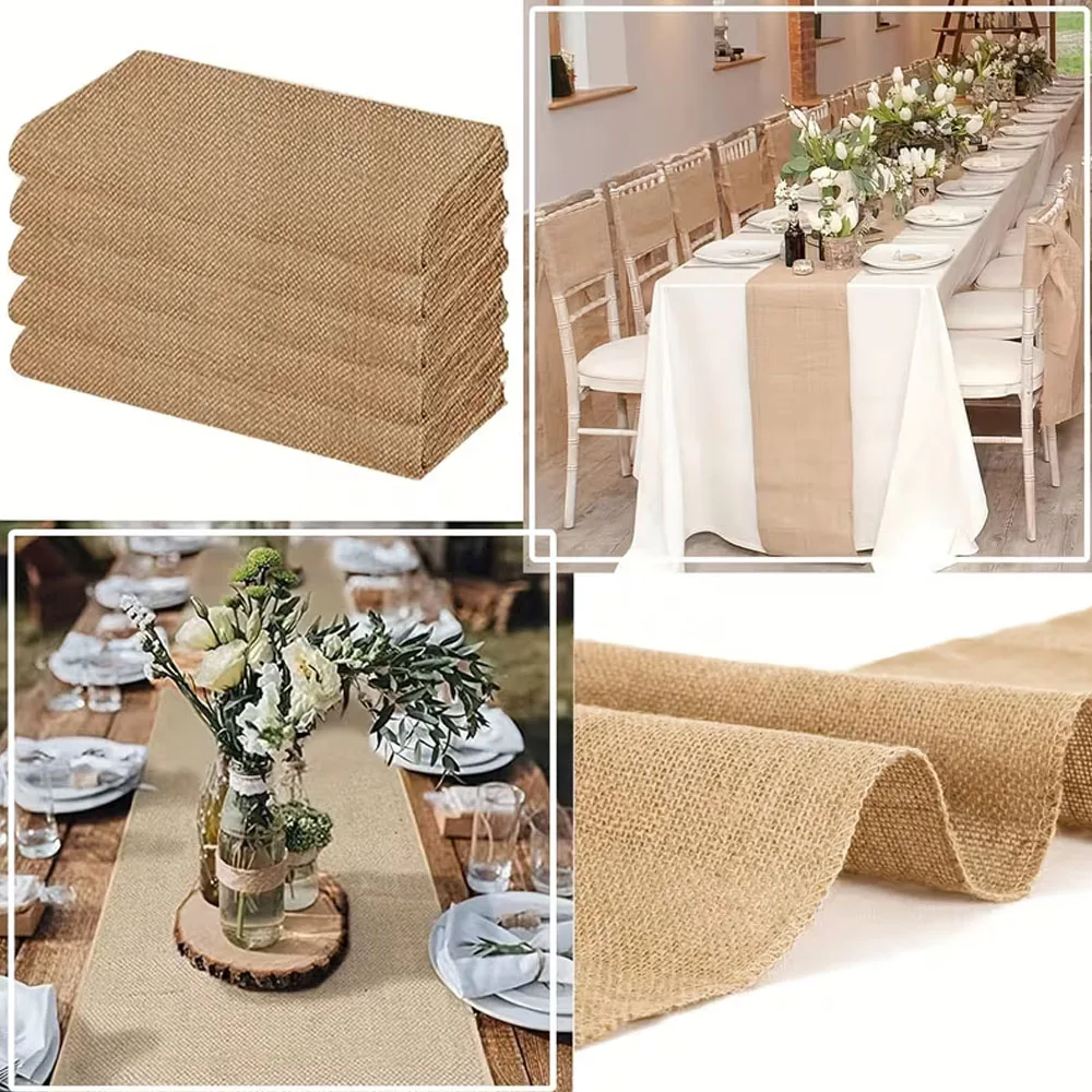 1Pcs Upholstery Fabric Natural Jute Hessian Burlap Cloth Craft Wedding Party Table Runner Rustic Table Decoration