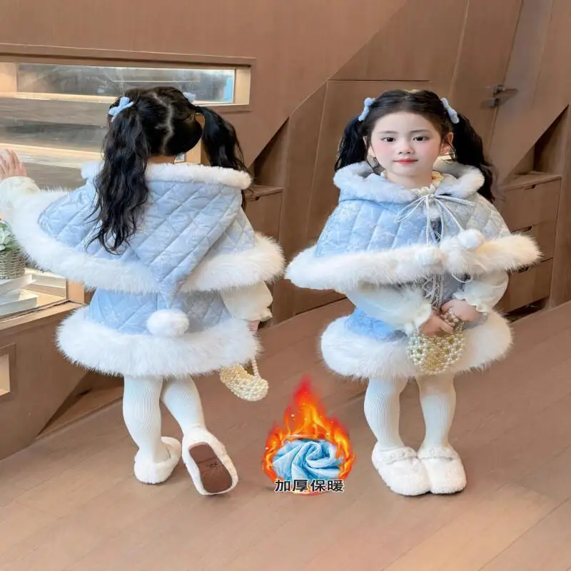 Hot Girl Thicken Cloak Three-Piece Set Sweater Tops Hoodie Skirt Winter Child Kawaii Keep Warm Fashion New Style Casual Clothing