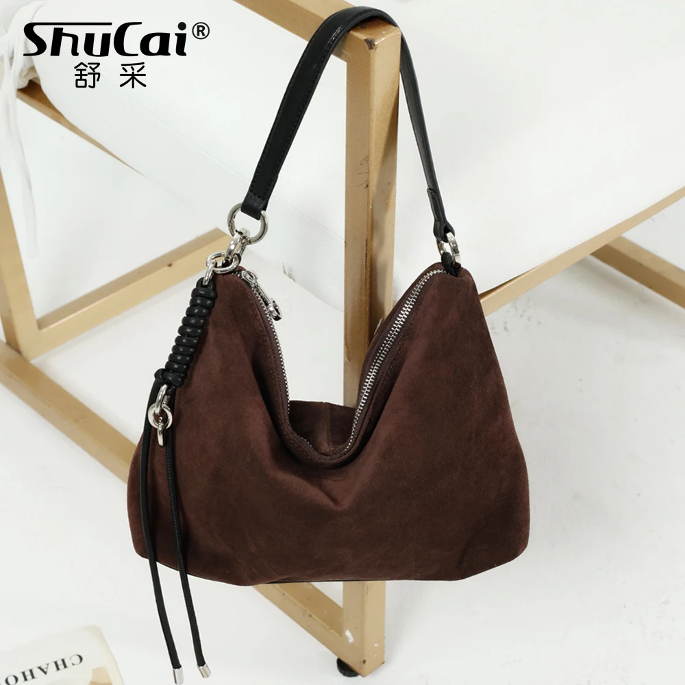 

Genuine Grade Suede Leather Women Coffe Shoudler Crossbody Bag Ladies Luxury Designer Ladies Brand Female Brown Cowhide Handbag