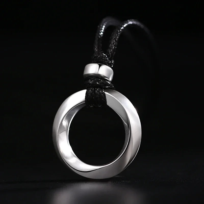 

ZABRA S990 Sterling Silver Mobius Ring Necklace Safety Buckle Pendant Tide Solid Men and Women Custom Lettering