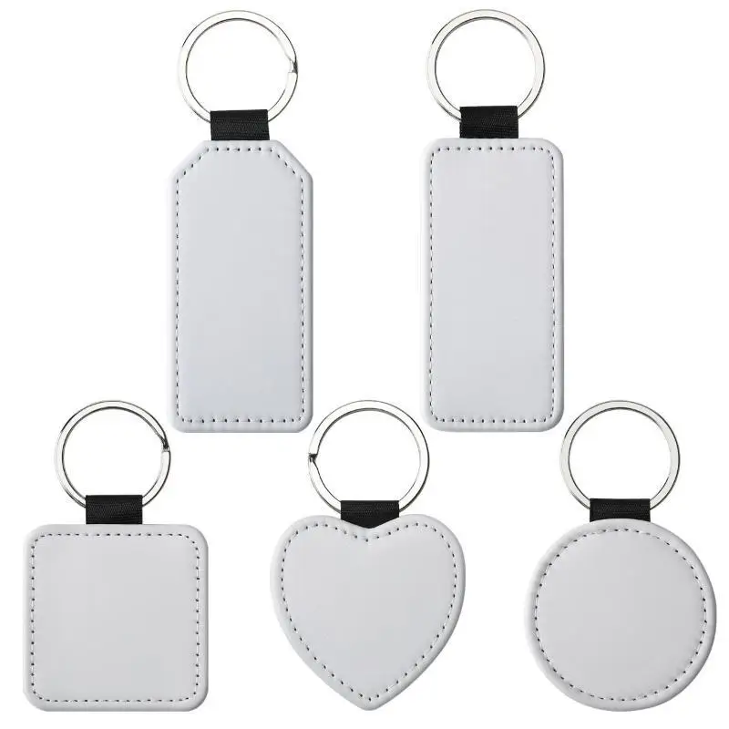 DIY Dye Sublimation Blanks Keychain PU Leather Heat Transfer Keyring Heart Creative Double Sides Blank ID Tags Keyring