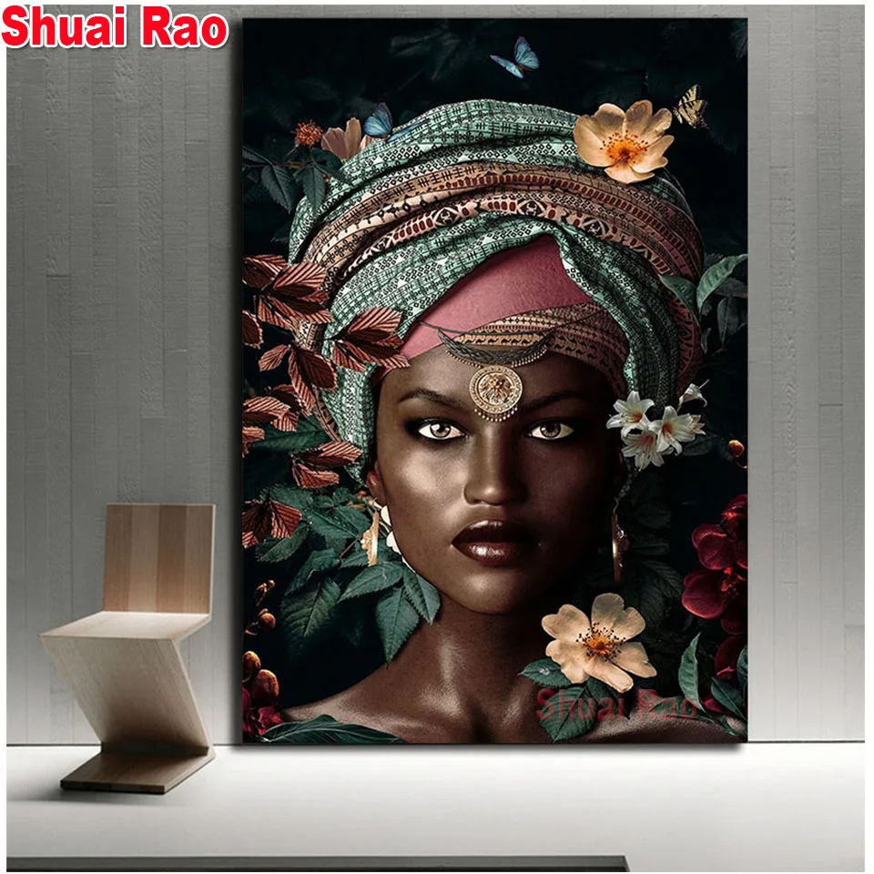 

African woman 5d diy diamond painting full square drill mosaic picture of rhinestones Diamond embroidery Flowers girl,