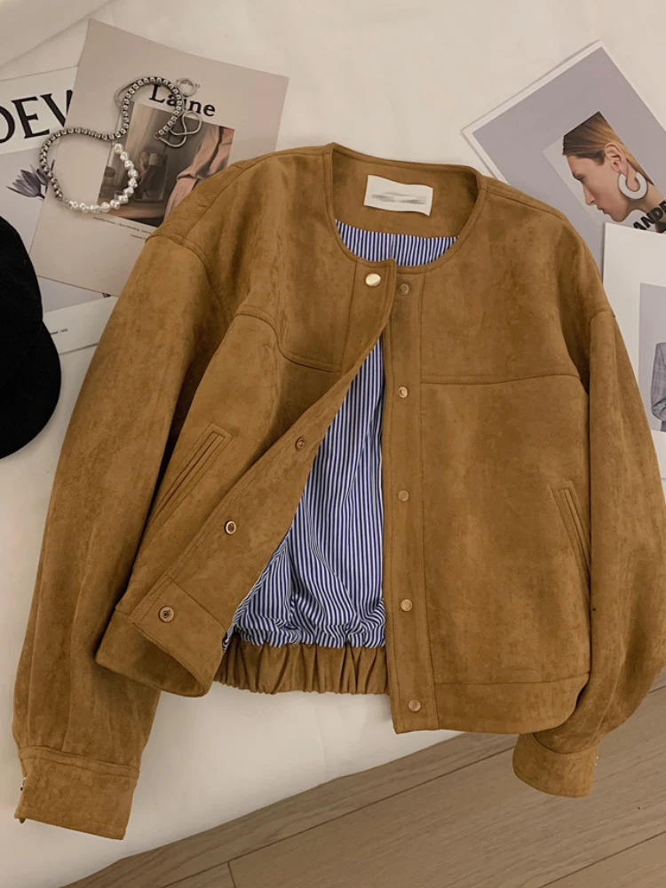 Camel Jackets Women Vintage Long Sleeve Loose Spring Korean Style All-match Design Leisure Simple Female Streetwear Fashion New