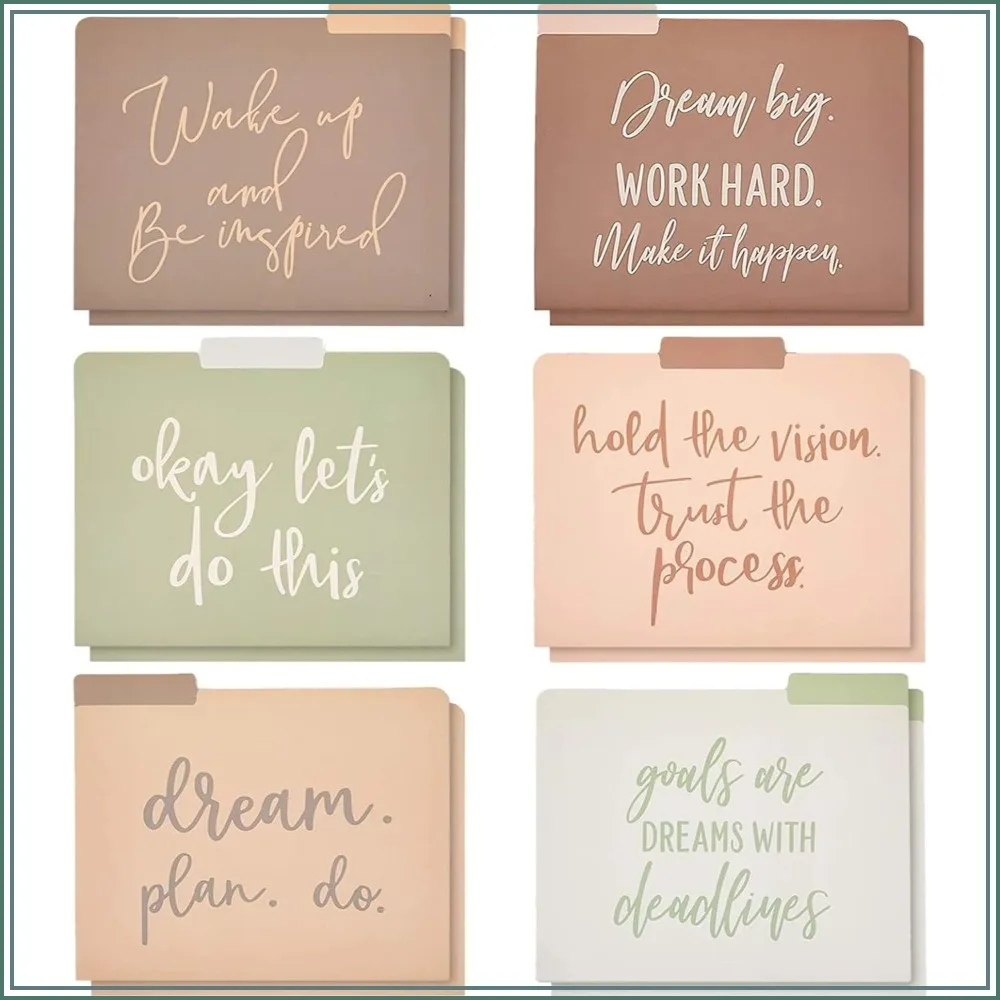 

Decorative File Folders, Letter Size, Earth Tone Office Supplies with Inspirational Sayings, 1/3 Cut Tabs (11.5 x 9.5 Inches), Pack of 12