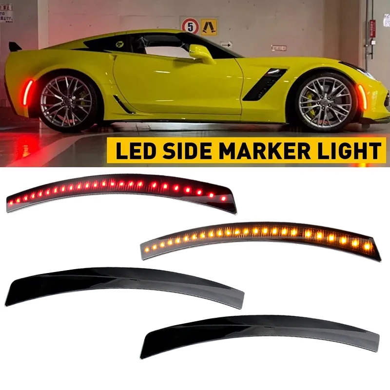 For 2014-2019 Chevy Corvette LED C7 Smoke Side Marker Lights Fender Front Rear OEM# 22771196, 22771197 Car Accessories