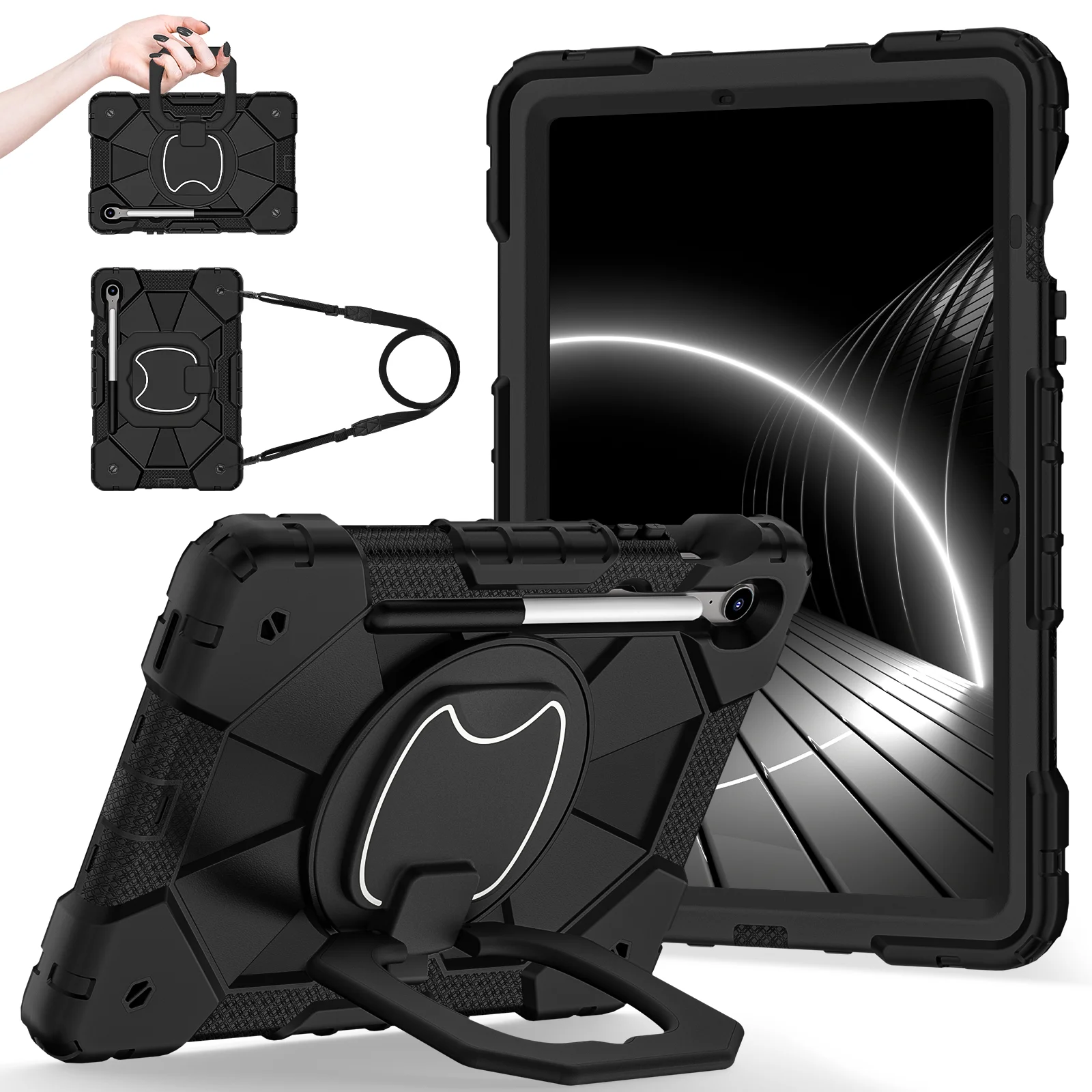 

Rotating Handle Grip Case Universal For Galaxy Tab S10 S9 FE SM-X520 X526B X510 X516B X710 X716B Stand Cover With Shoulder Strap
