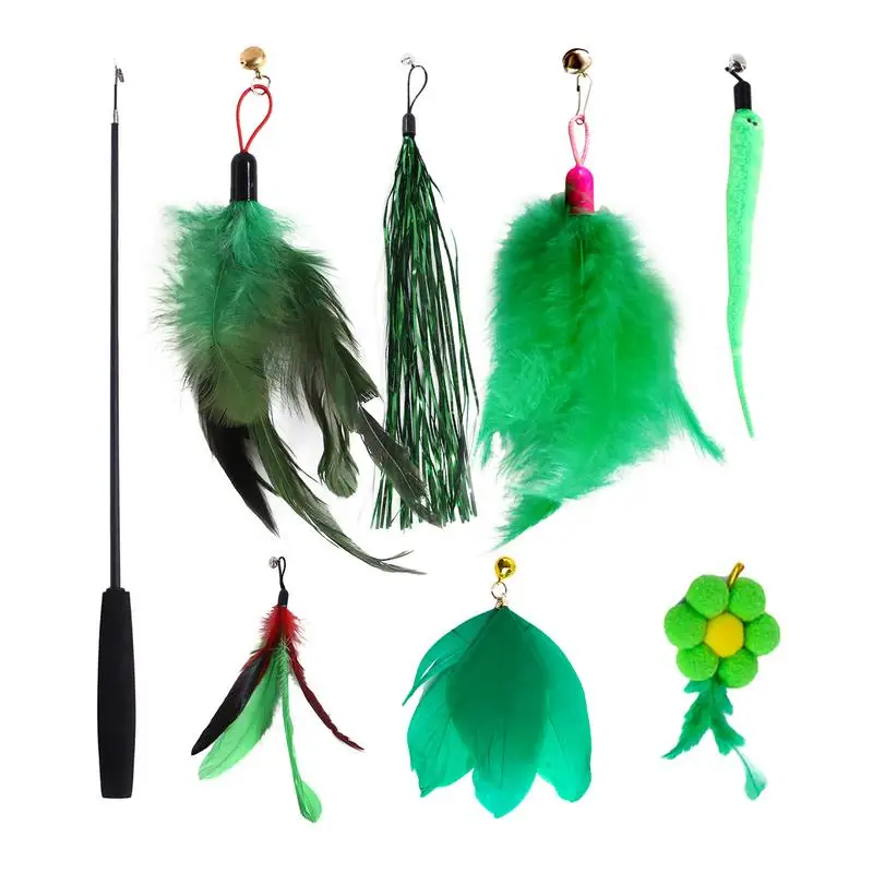 Cat Feather Toys 8pcs Cat Toys For Indoor Green Interactive Catcher Teaser Cat Wire Toy Harmless For Cat Exercise Funny Exercise