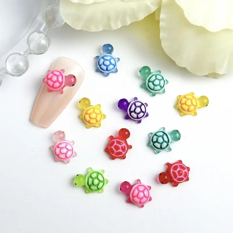 30PCS Creative Mini Turtle Nail Charms Cartoon Dopamine Colored Turtle Resin Nail Art Decorations DIY Phone Case Nails Cratfts