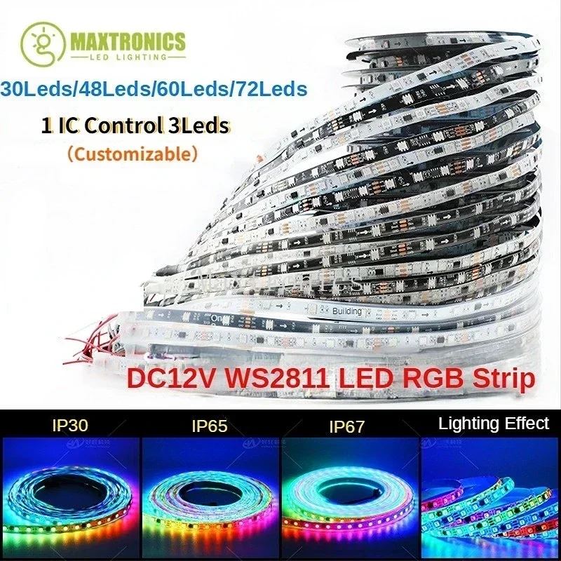 WS2811 WS2813 WS2815 WS2812B setrip LED warna penuh WS2812 dapat disesuaikan, 30/60/144 Leds/m lampu pita DC 5V DC 12V