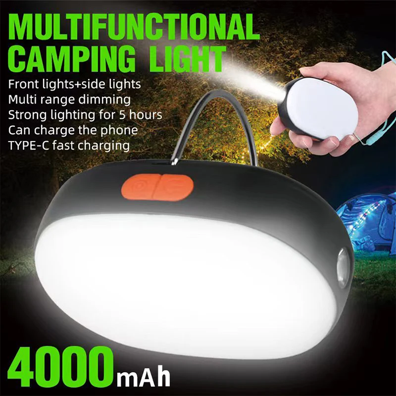 Usb Rechargeable Camping Strong Light with Hook Portable Torch Tent Led Work Maintenance Lighting Built-In 4000Ma Battery