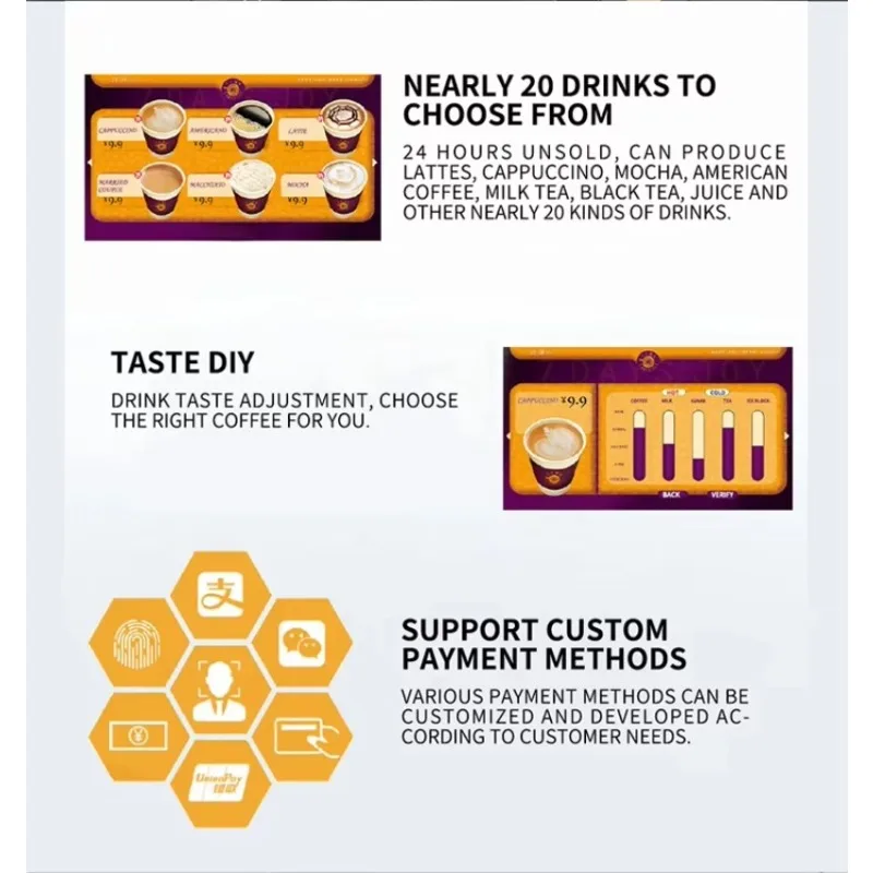 2025 موضة جديدة للترفيه متعددة الاستخدام آلة بيع القهوة الذكية التي تعمل باللمس للبيع