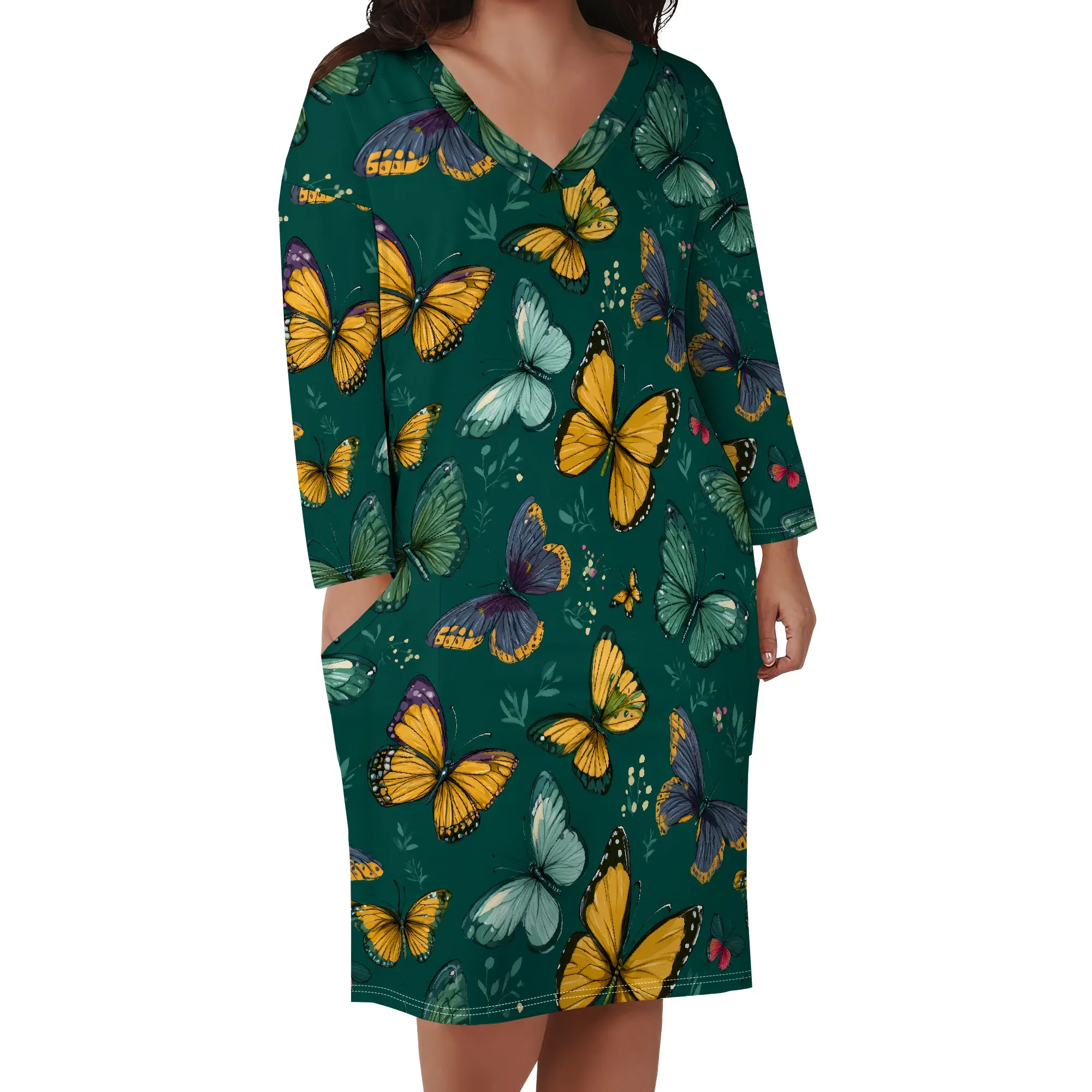 Vestido maxi feminino com decote em V casual manga 3/4 envoltório sexy vestidos longos florais com cinto