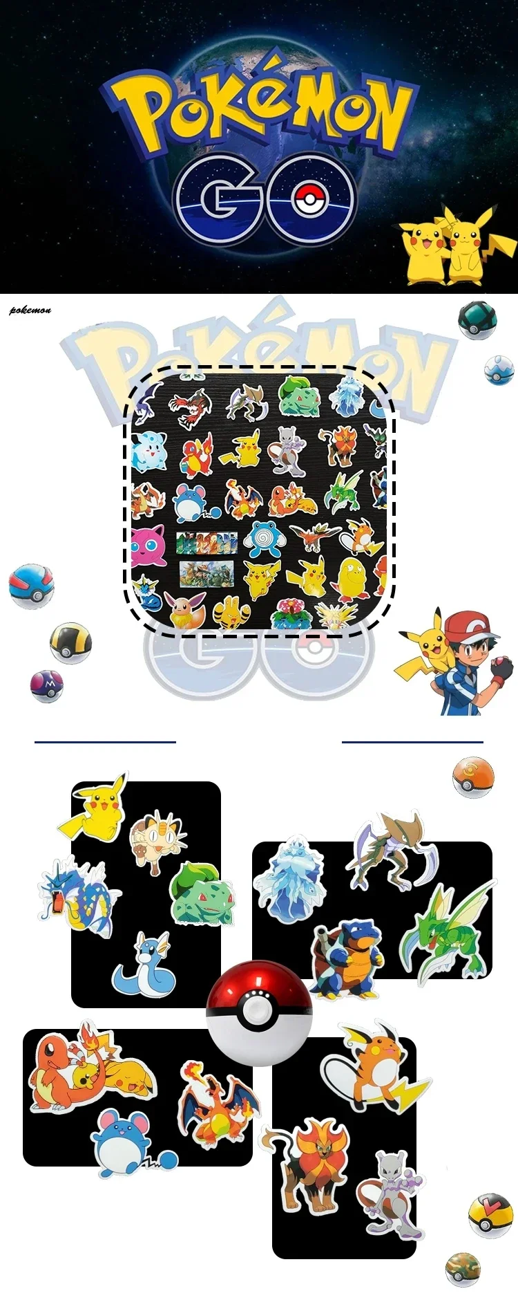 100/200/300 Stück Pokemon Kawaii Pikachu Aufkleber Dekoration Sticker für Laptop, Skateboard, Auto, Gepäck, Handy, Wasserdichter Aufkleber Spielzeug – Detail 17