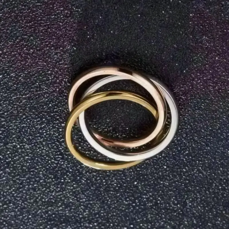 Hot New Stainless Steel Fashion Classic Style Three Ring Interlocking Ring For Women Men Jewelry Gifts Size 5-11 - Detail 1