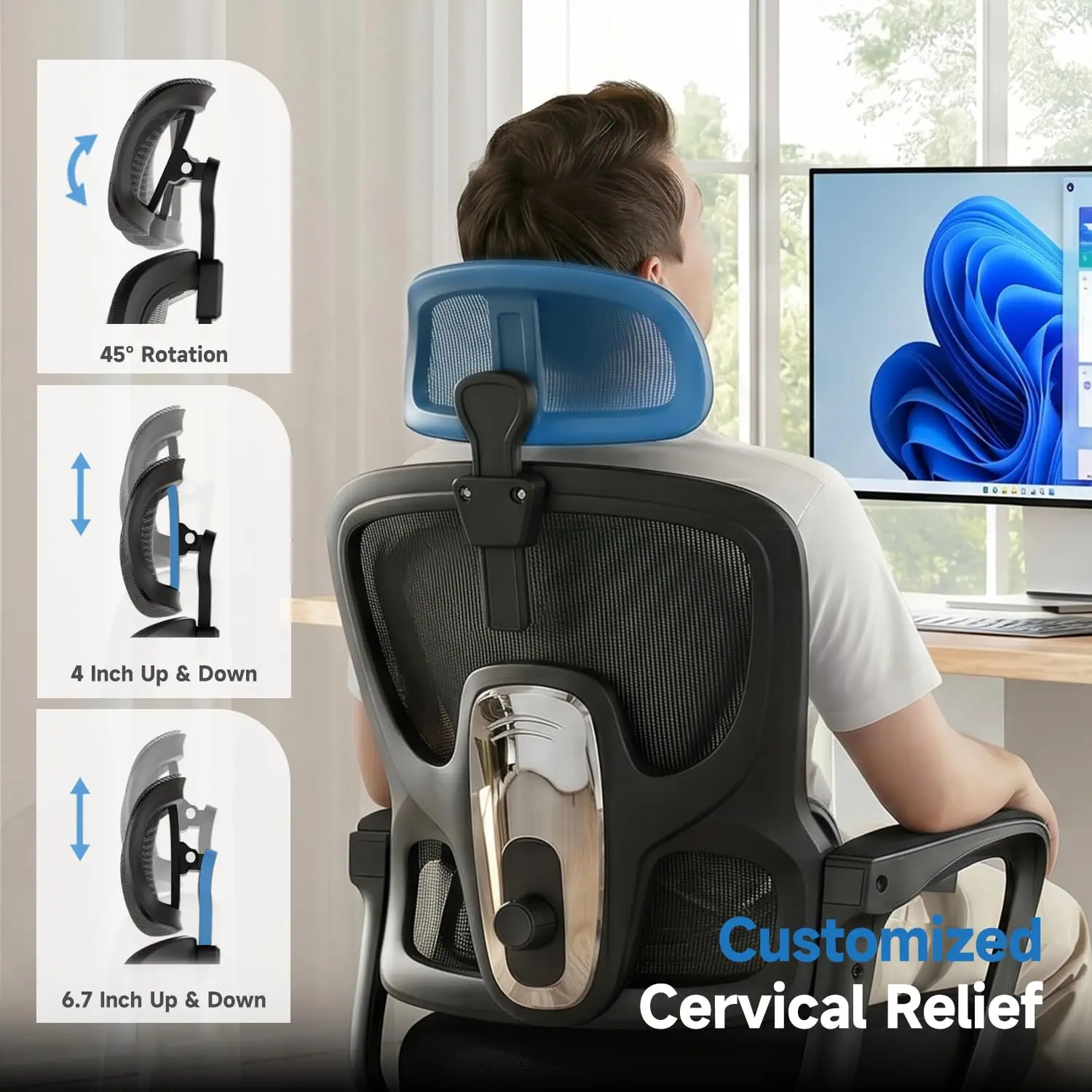Ergonomic Mesh Office Chair with Footrest, 90-145° Reclining Desk Chair for Home & Work, Customized