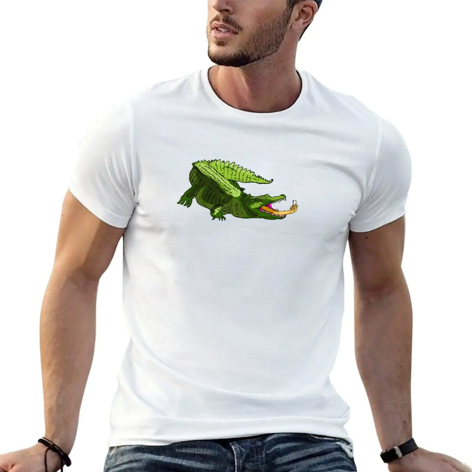 

selfie with croco T-Shirt anime funny gifts essential t shirt graphic shirts mens designer clothes