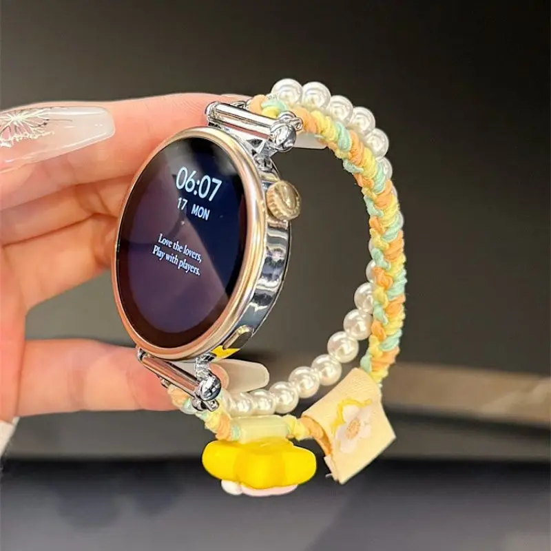 

Милый плетеный ремешок с двойной цепочкой и жемчугом «Клоун», подходит для часов HW Fit3/Fit4, ремешек и ремешек HW 8/9/10NFC, ремешки ручной работы