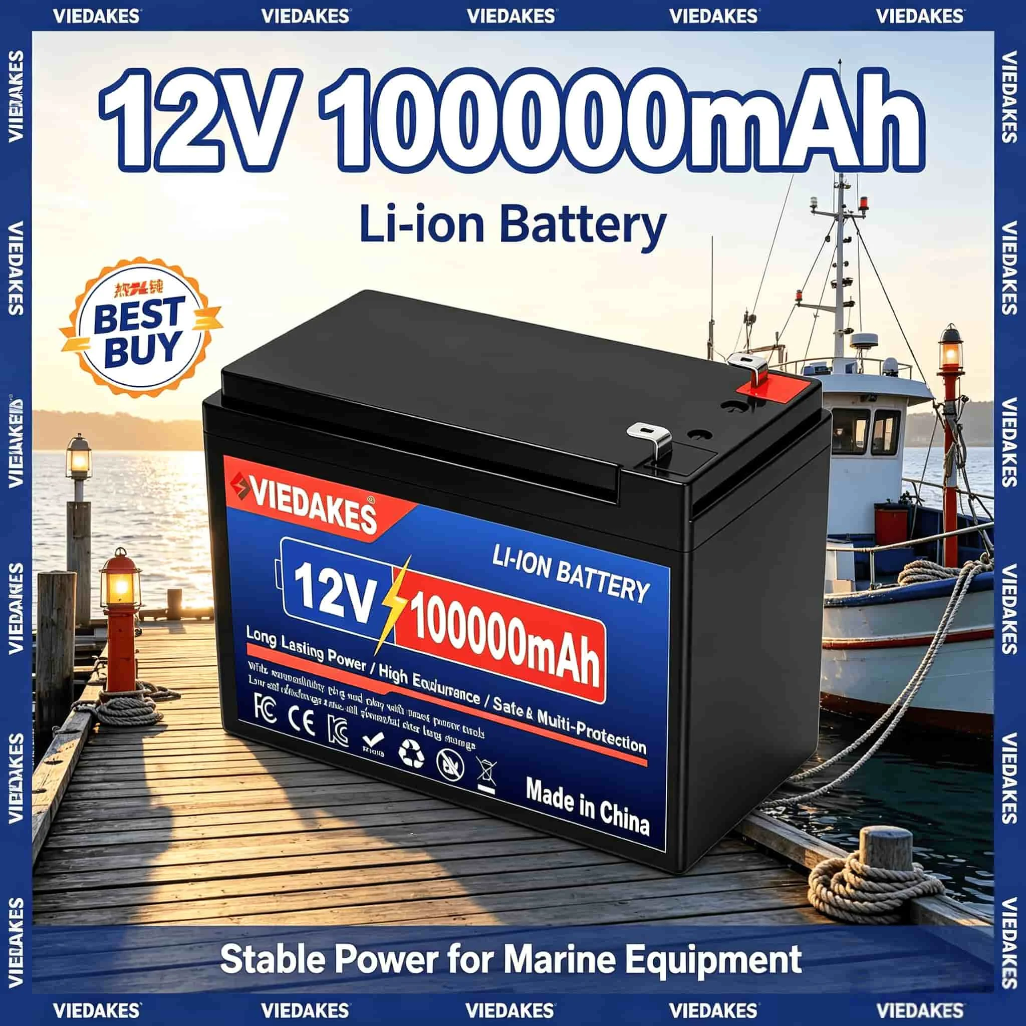 12V 80000mAh VIEDAKES LiFePo4 Built‑in BMS Deep‑Cycle Battery Plug‑and‑Play for Off‑Grid Solar RV Household Storage
