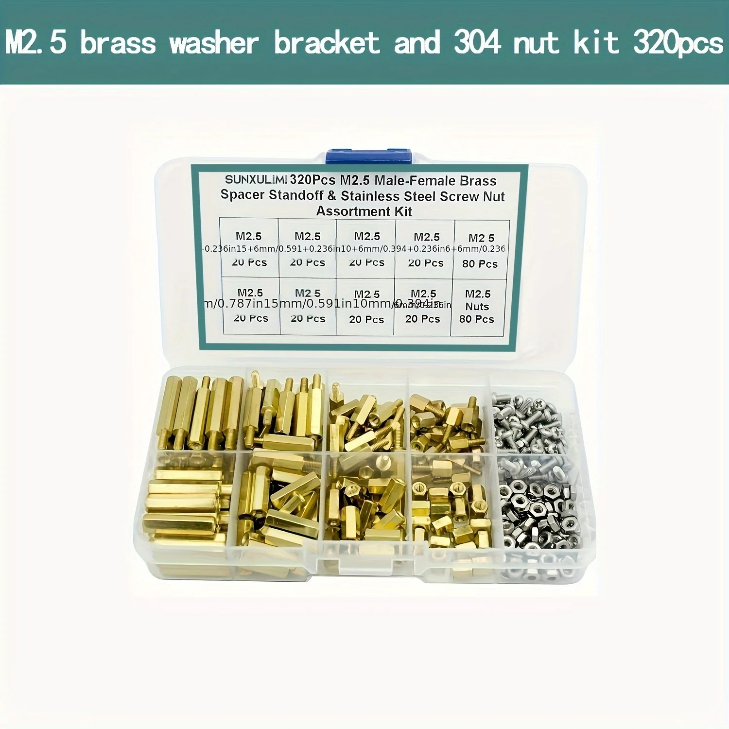 280Pcs M2.5 Male-Female Brass Spacer Standoff & Stainless Steel Screw Nut Assortment Kit