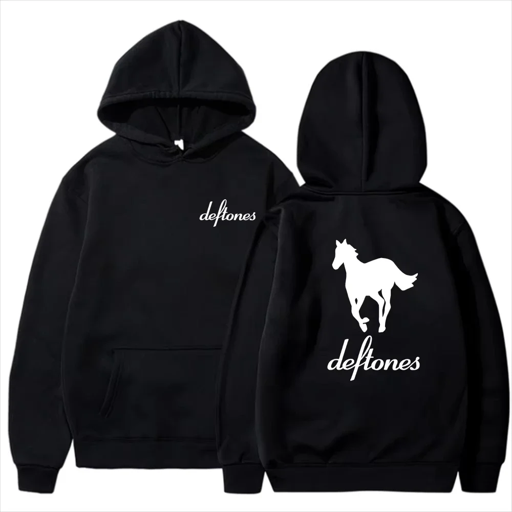 

Men's Spring and Autumn New Deftones White Horse Printed Hoodie Fashion Trend Long Sleeve Loose Sports and Leisure Sweatshirt