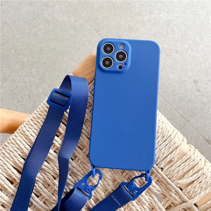 Crossbody Necklace Strap Lanyard Cord Soft Silicon Phone Case For iPhone 13 12 Mini 11 14 15 Pro Max X XR XS Max 7 8 Plus Cover