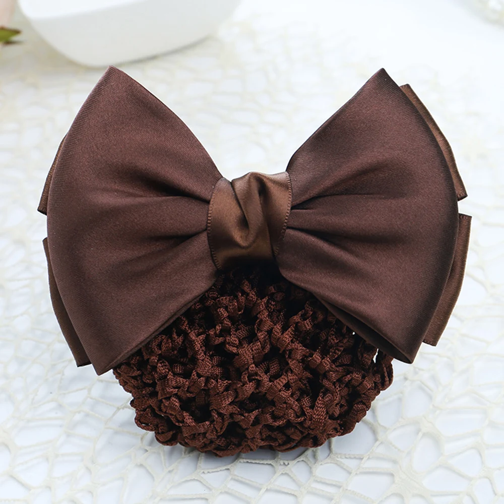 Fashion Hair Clips Cover Net Bowknot Bun Snood Satin Bow Barrette Women Lady Hairgrips Hair Net Cover Hair Accessories