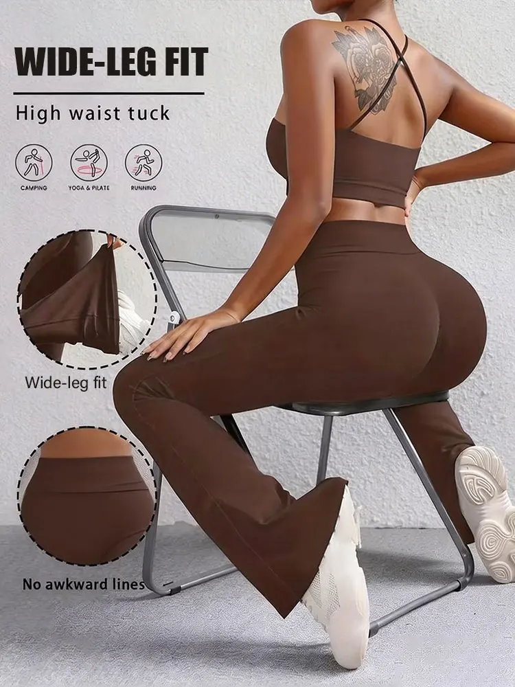 Damen-Hose mit hoher Taille, geradem Bein und weitem Bein, braune, schnell trocknende, atmungsaktive Trainingshose für den Sommer, lässige Alltagskleidung, Jeans