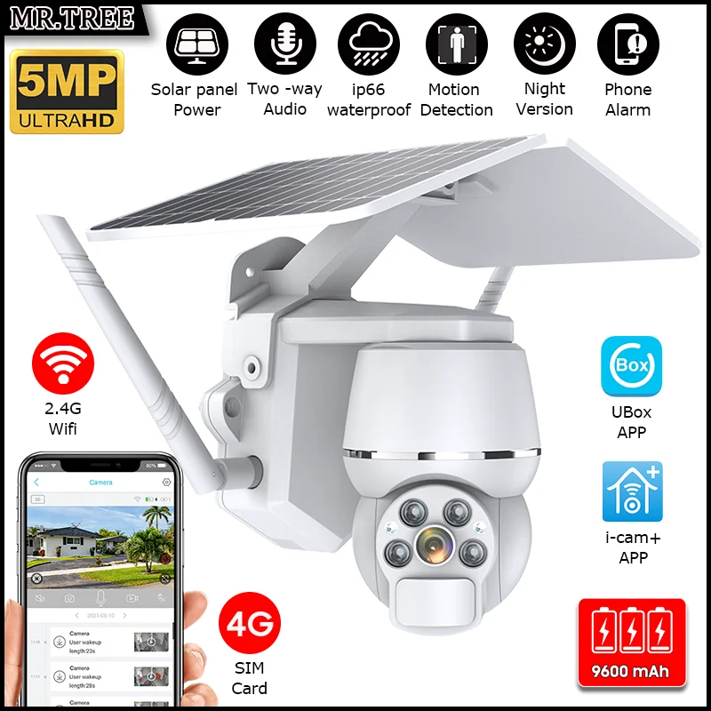 5MP Wifi Security Solar Camera PIR Motion Detection 360 PTZ 4G SIM Home Outdoor Surveillance Protection CCTV IP App Alarm Cam
